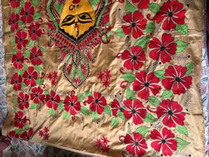 Maa Durga face kantha saree with blouse piece