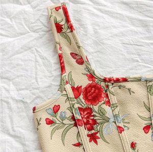 Corset Illusion Fitted Bustier Beige Roses Top