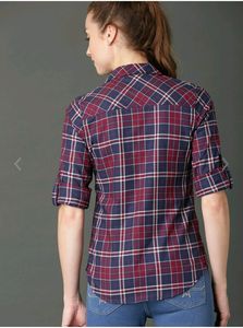 Roadster Fast and Furious Women Navy Blue &amp; Red Regular Fit Checked Casual Shirt