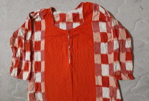Vintage Orange Checkered Dress Kurti Size L