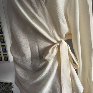 Y2k Primark Cream Ladies Smart Tie Up Blouse