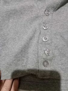 Grey Long Sleeve Crop Top