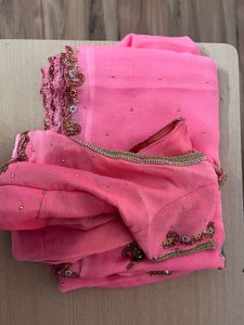 Pink Embroidered Saree with Blouse
