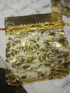 Cute Gold Floral Organza Favor Bags - Set of 2