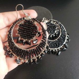 Stunning Black Beaded Hoop Earrings