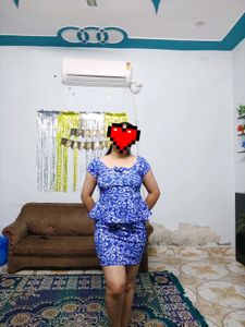 Blue Patterned Peplum Dress