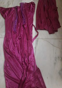 3 Piece Satin Nightgown and Shorts Set