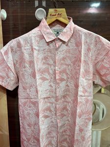 Mens Pink And White Half Sleeves Shirt