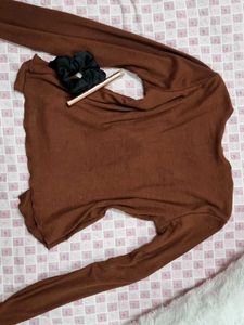 Cute Brown Tie Front Top