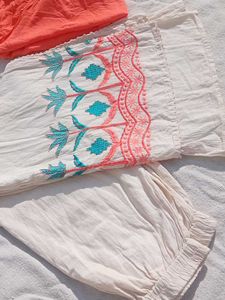 Peach Kurta Set with Embroided Plazzo