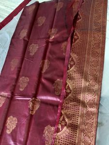 Border Less Soft Copper Zari Silk Saree