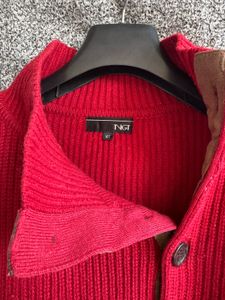 Red Ribbed Button Sweater