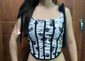 Black Floral Corset Top
