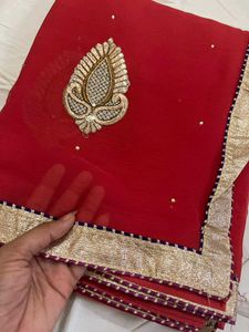 new red patched saree
