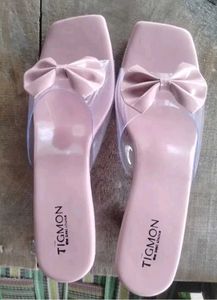 Pink Bow Block Heel Mules