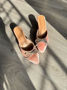 Pink Velvet Bow Mules UK5