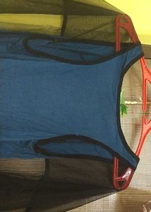 Blue Top with Sheer Overlay