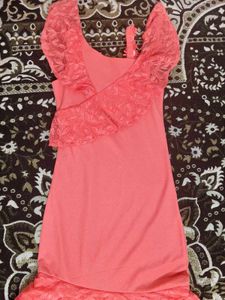 Elegant Coral Lace Dress