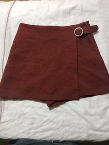 Rust Brown Mini Skirt with Ring Detail