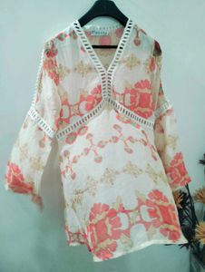 Floral Bohemian Cold-Shoulder Tunic Top