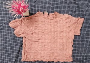Textured Peach Short Sleeve Top