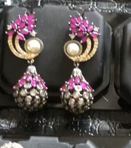 Ruby Diamond DropEarrings In BlackMetal&Goldpolish