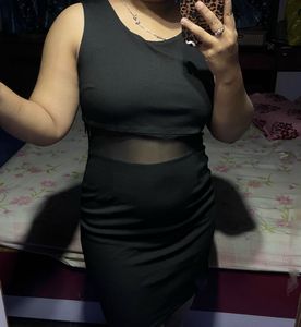 Sleek Black Dress with Mesh Detail