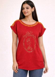 Red Embellished Woman Top