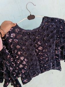 Party Wear Flared Sleeves Squence Crop Top