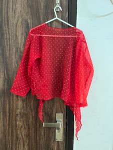 Red Polka Dot Tie Front Top