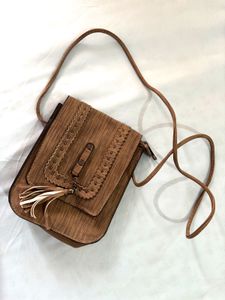 Brown Faux Wood Crossbody Bag