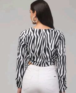 Zebra Print Tie Front Top