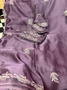 : Royal Mauve Embroidered Silk Saree with blauze
