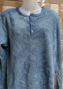 Blue Henley Long Sleeve Sweater