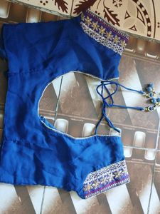 Dark Blue Heavy Embroidery Saree With Blouse