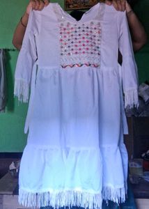 White Dress with Colorful Embroidery