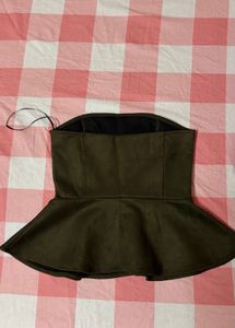 H&amp;M Olive Peplum Bandeau Top
