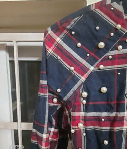 Plaid Dress with Pearl Detail