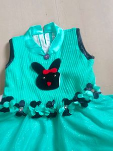 Cute Green Dress with Bunny Applique