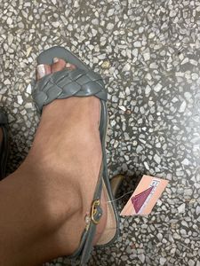 Grey Woven Heel Sandal With Tag