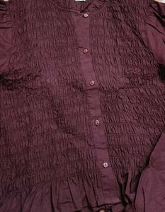 Kazo Smocked Top With Puff Sleeves And Ruffle