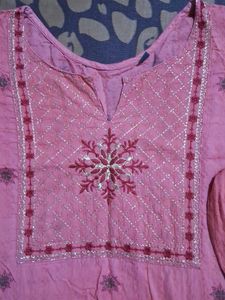 Pink Floral Embroidered Kurti