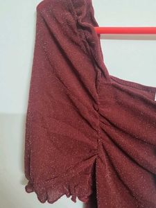 Burgundy Ruched Sparkle Top