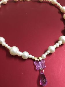 Pearl Bead W Butterfly&amp;Teardrop Pendant Necklace
