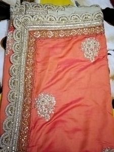 Elegant Peach Embellished Saree