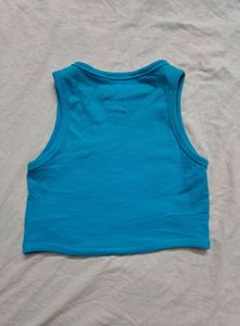 Blue Ribbed Crop Top