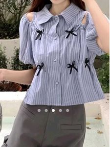 SAVANA Cute Striped Bow Top