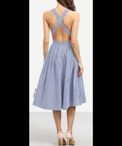 Striped Backless Midi Dress