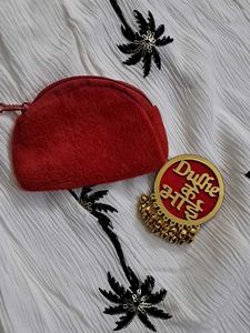 Red Coin Pouch And a Wedding Brooch