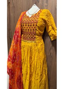 Long Gown With Bandhej Dupatta